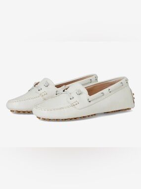 New Veronica Beard Jia Boater Nonslip Leather Loafers in Coconut White
